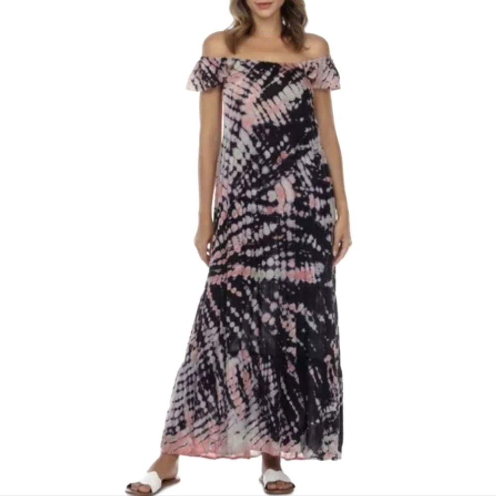Raviya Tie Dye Off Shoulder Maxi Dress NWT Medium Beach Resort Swim Cover Up